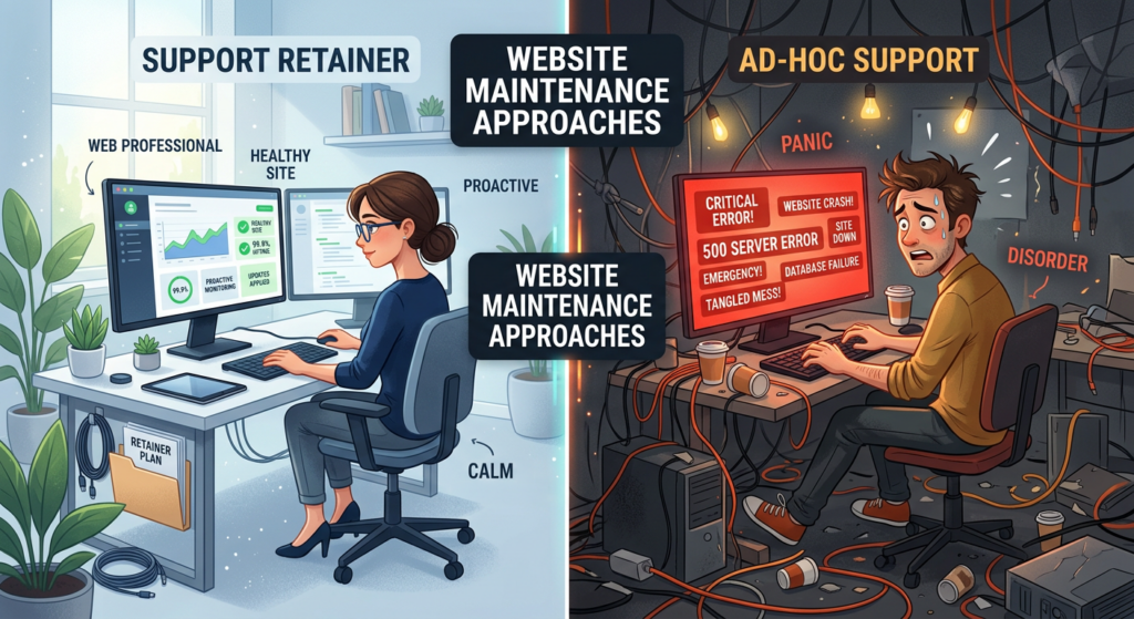 2 clients managing websites - one with a web retainer, and one without.
